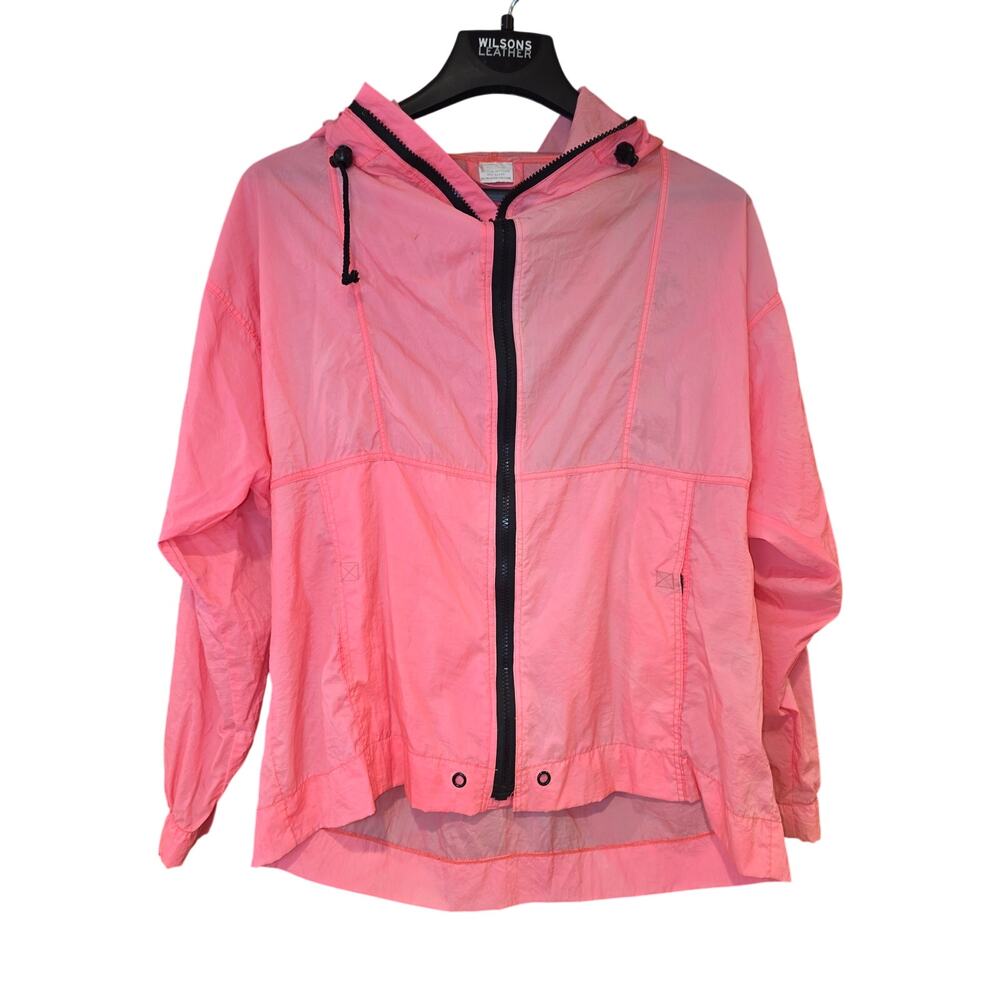 Vintage Red Pepper Active Wear neon hot pink, hooded, zip up wind breaker sz S‎